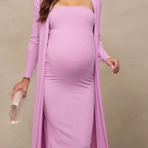 Pinkblush | Dresses | Pink Ribbed Maternity Dress With Long Cardigan |  Poshmark
